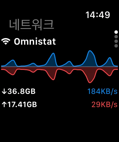 네트워크 세부 정보를 보여 주는 Apple Watch의 Omnistat.